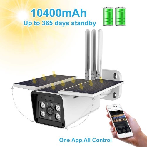Solar Power Battery Security Camera 1080P Security IP CCTV Camera System,IP66 Waterproof,Night Vision,10400mAh Battery,2-Way Audio,Motion Detect and SD Card Slot for Outdoor Surveillance 